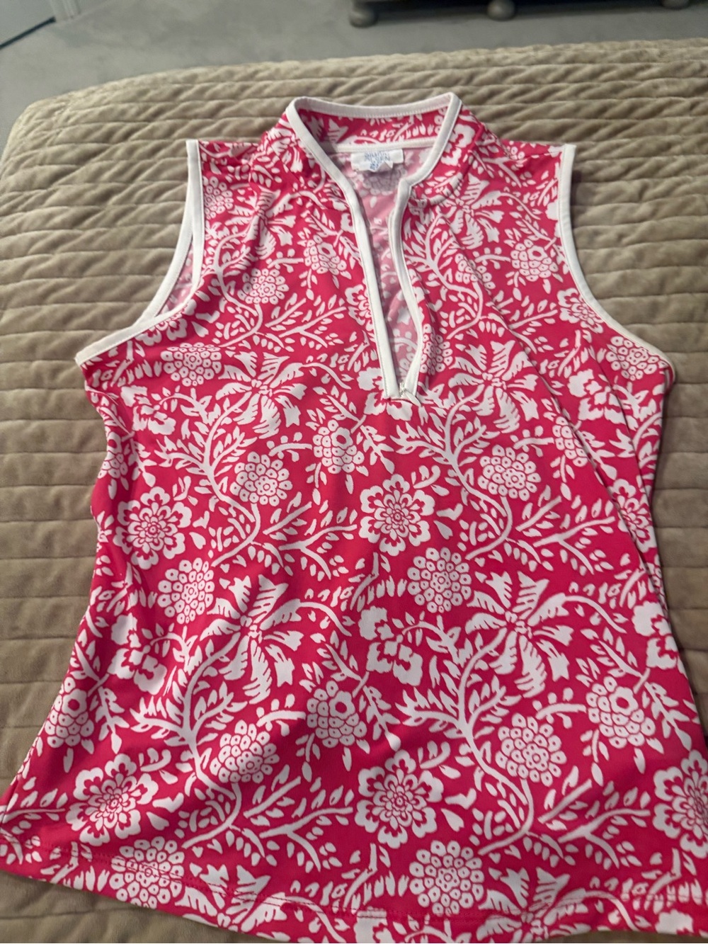 Sigrid Olsen Hot Pink and White Floral Keyhole Tank